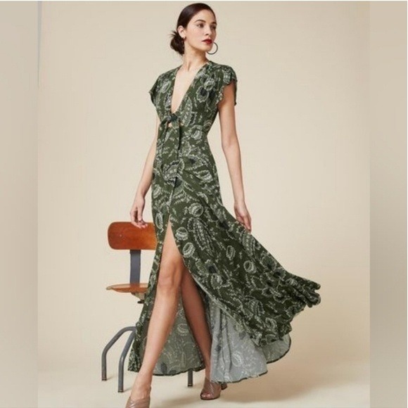 Reformation Dresses & Skirts - Reformation Orchid Maxi Dress Green Paisley Tie‎ Front 2 xs euc floral wedding